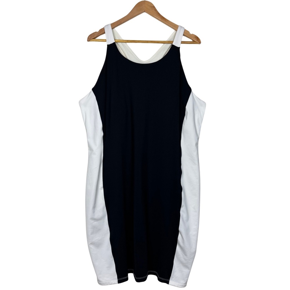 Athleta Colorblock‎ Swim Dress Womens 1X Plus Racerback Black White Stretch Chic
